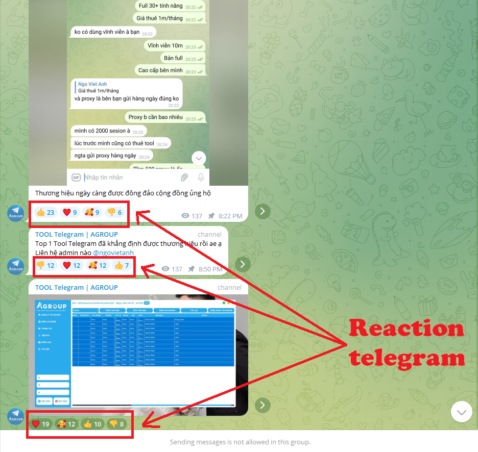 Cảm xúc cho bài viết trên kênh telegram